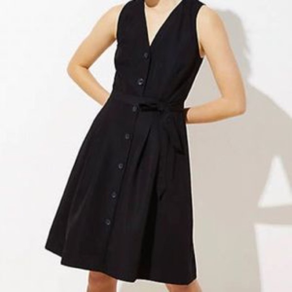 Loft Button Down Belted Black Dress Size 12